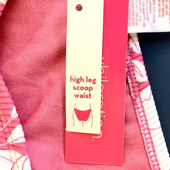 Xhilaration Juniors Pink White Floral High Leg Scoop Waist Bottom Suit Swim S L - Picture 8 of 9